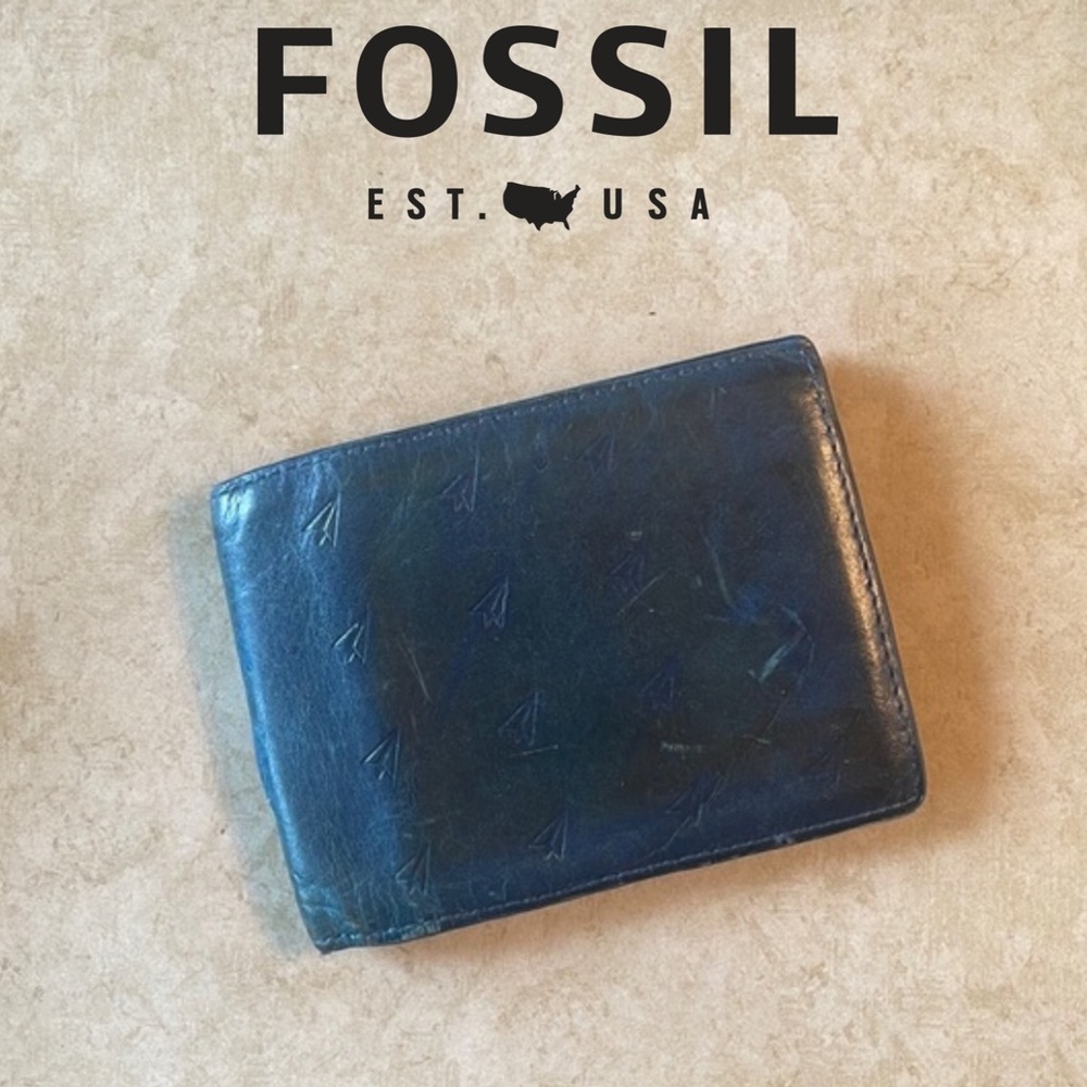 Fossil Bi-Fold Airplane Leather Wallet